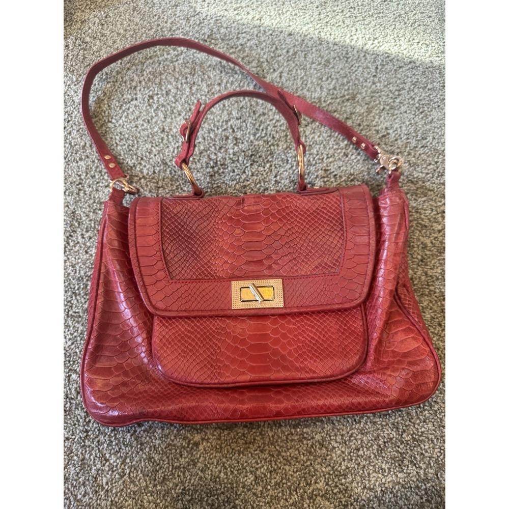 Rebecca‎ Minkoff Red Python Satchel Purse Covet Embossed Crossbody Leather